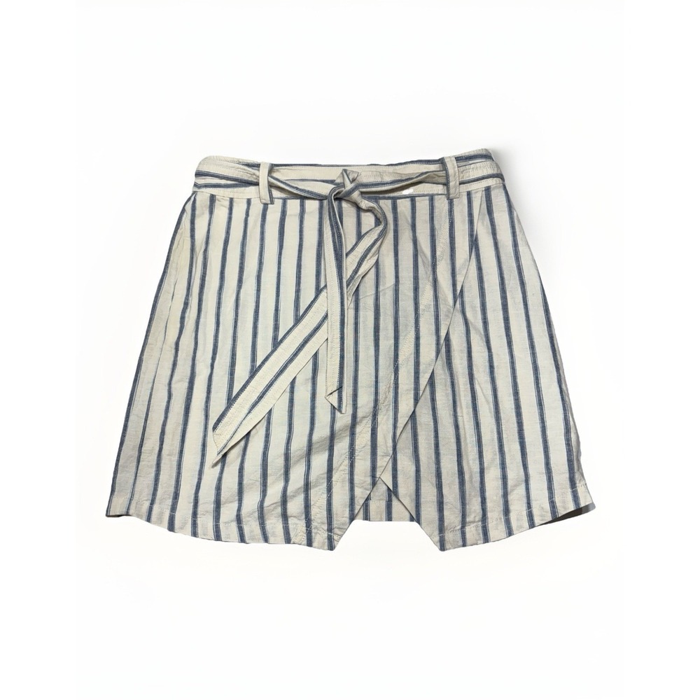 Madewell Striped Above Knee Skirt Front Overlap Sz 8 Linen Blend Beach Nautical